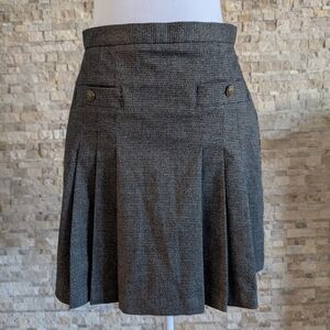 Gray Herringbone Pleated Women's Skirt Academia Prep Grunge Old Money 90s Y2K